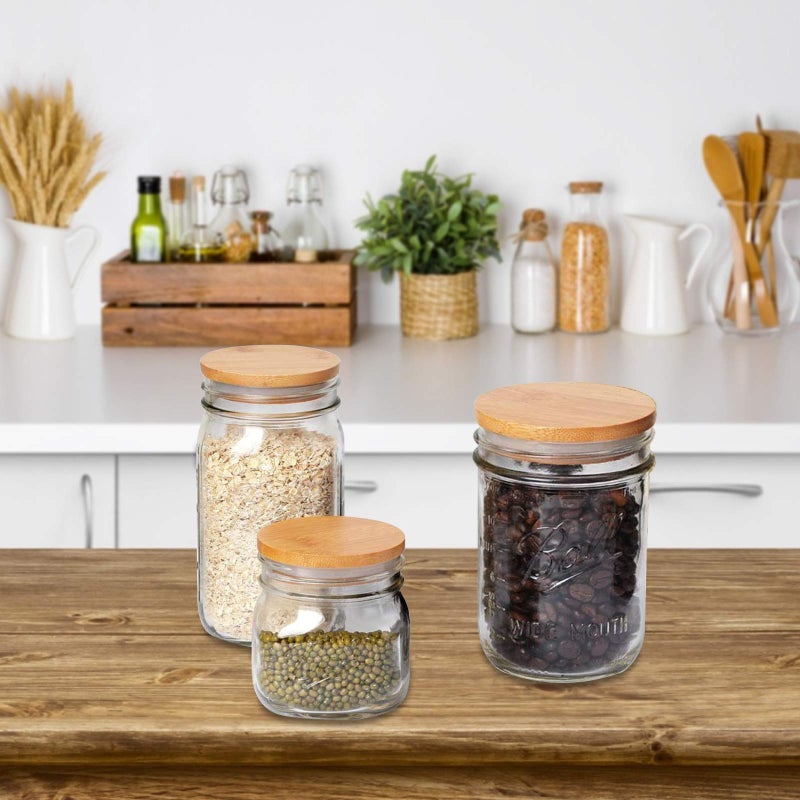Together-life 6 Pack Wooden Mason Jar Lids, Reusable Bamboo Mason Canning Lids Compatible with Wide Mouth Mason Jar Canning Jar - Image 2